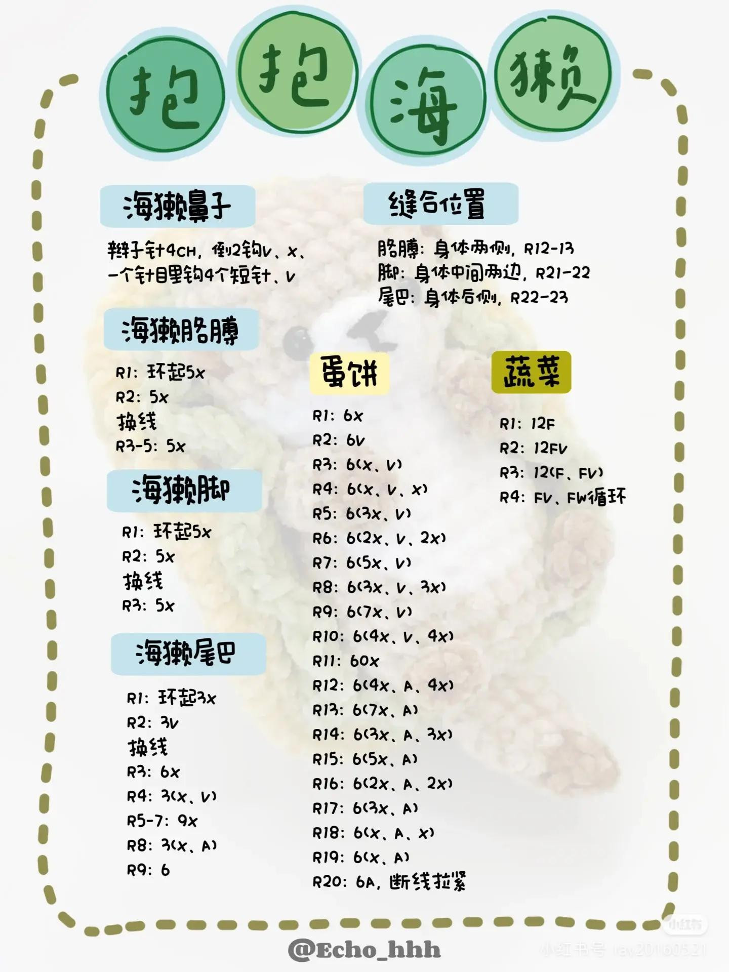 Crochet Amigurumi Otter in Egg Tart Pattern Chart