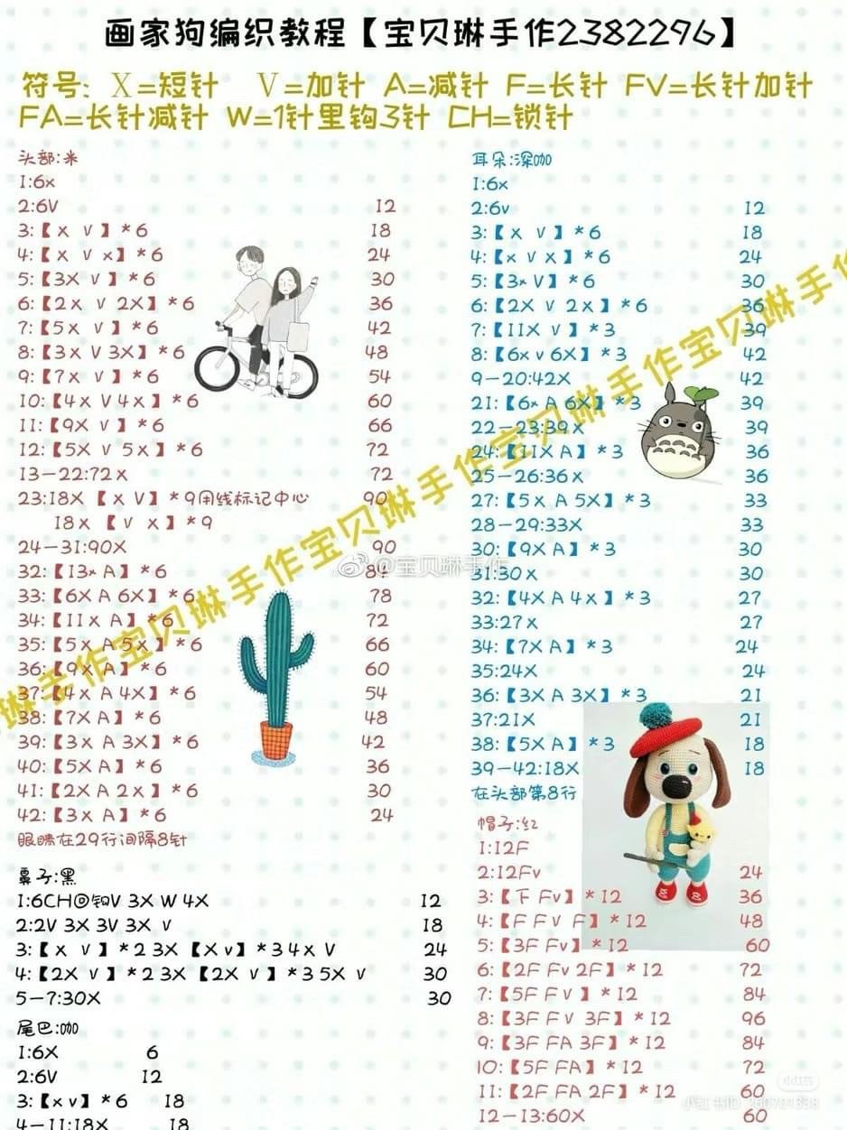 Crochet Amigurumi Painter Dog Pattern with Red Beret and Paintbrush