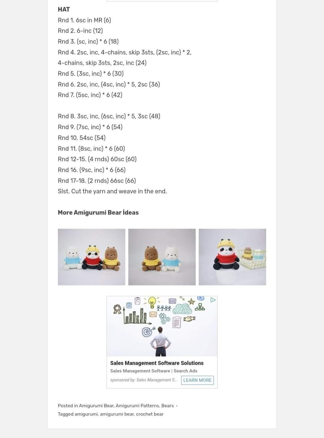 Crochet Amigurumi Panda Bear Pattern with Hat and Shirt