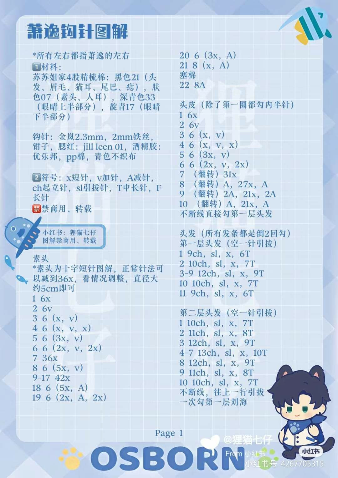 Crochet Amigurumi Pattern for Osborn Character with Cat Ears