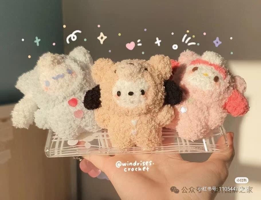 Crochet Amigurumi Pattern for Sanrio Characters: My Melody, Pochacco, and Cinnamoroll