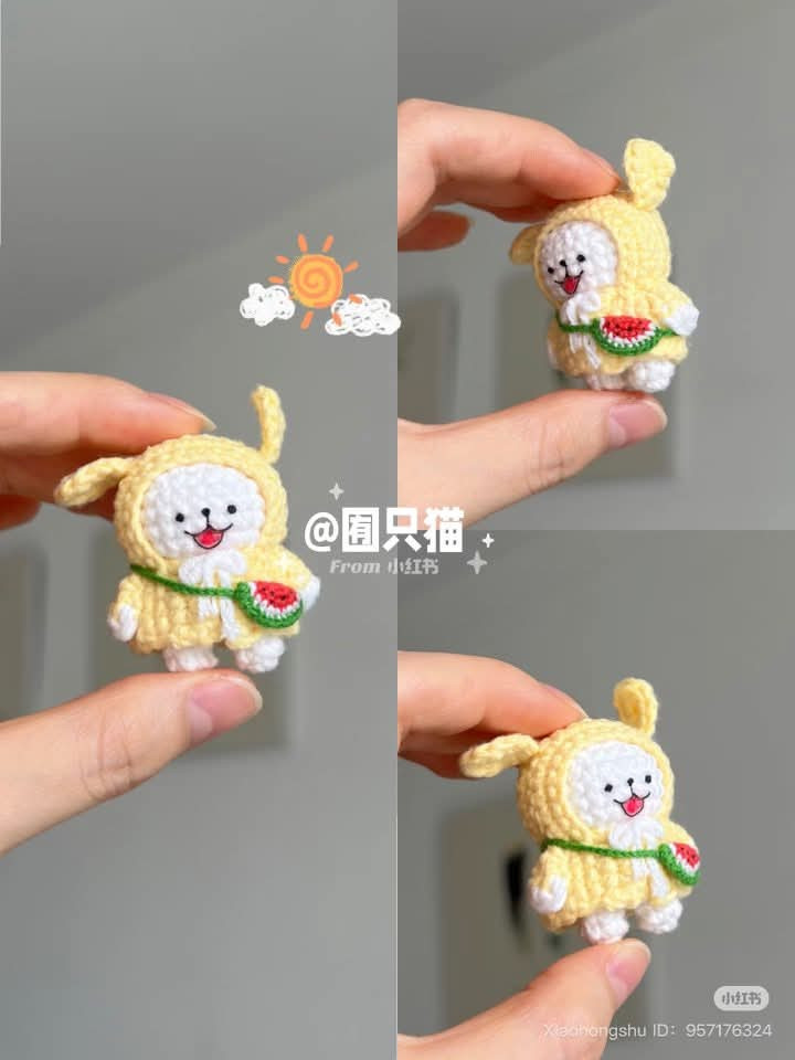 Crochet Amigurumi Pattern: Hello Kitty and Bunny in Raincoat with Bag