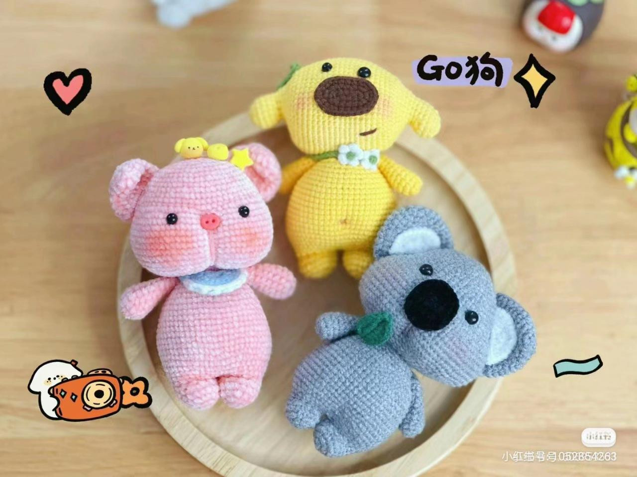 Crochet Amigurumi Pattern: Pig, Lemon Dog, Koala Tutorial Chart