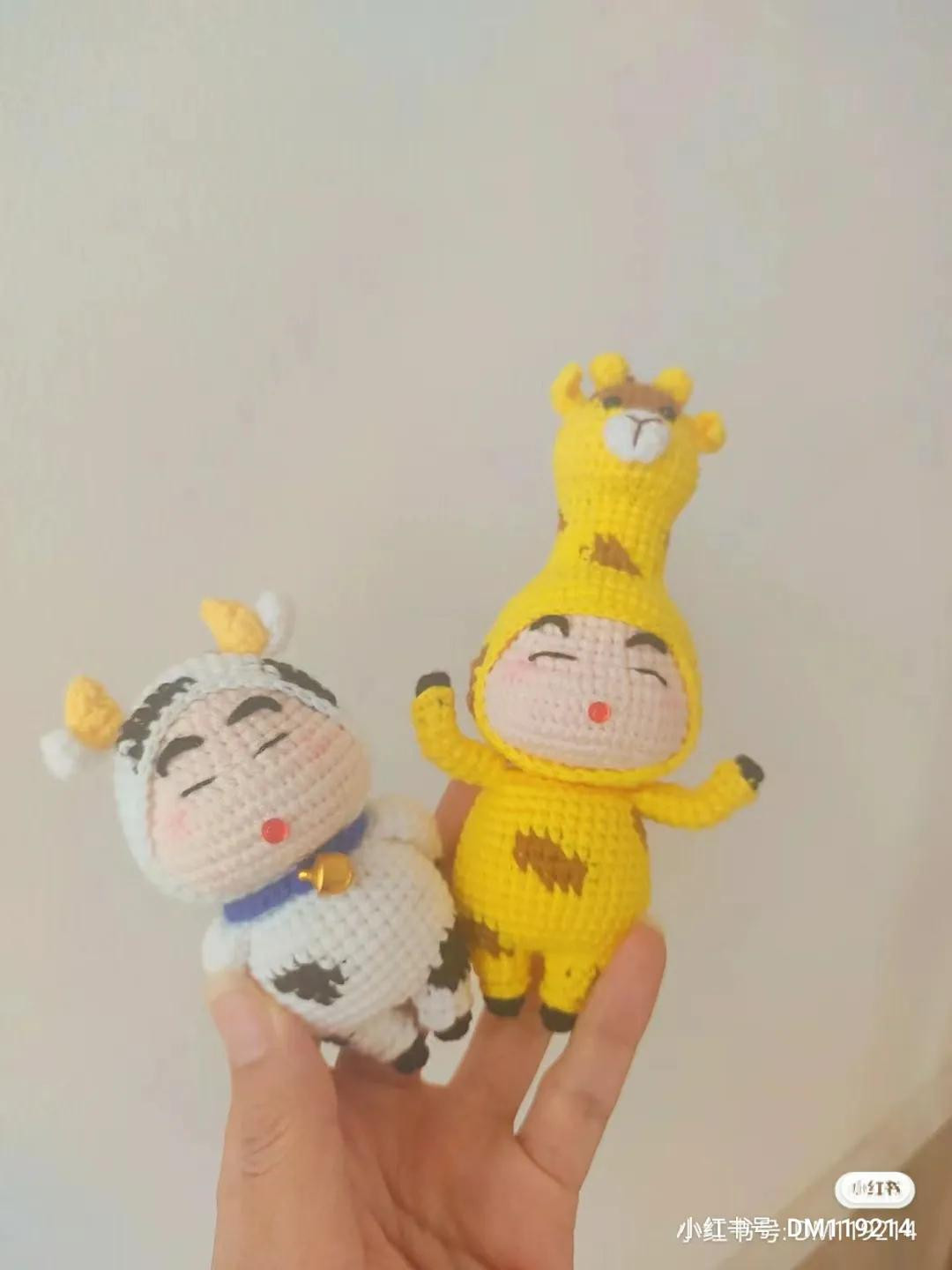 Crochet Amigurumi Pattern: Shin-chan in Cow and Giraffe Costumes