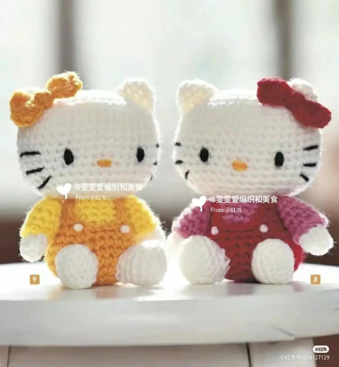Crochet Amigurumi Pattern: Sitting Hello Kitty and Mimmy in Kimono Style