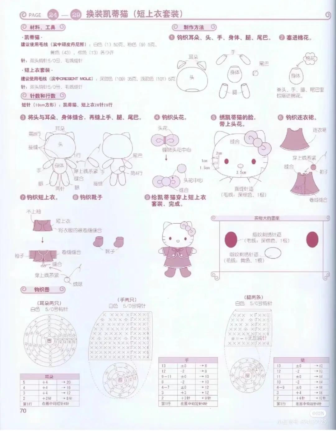 Crochet Amigurumi Pattern: Sitting Hello Kitty and Mimmy in Kimono Style