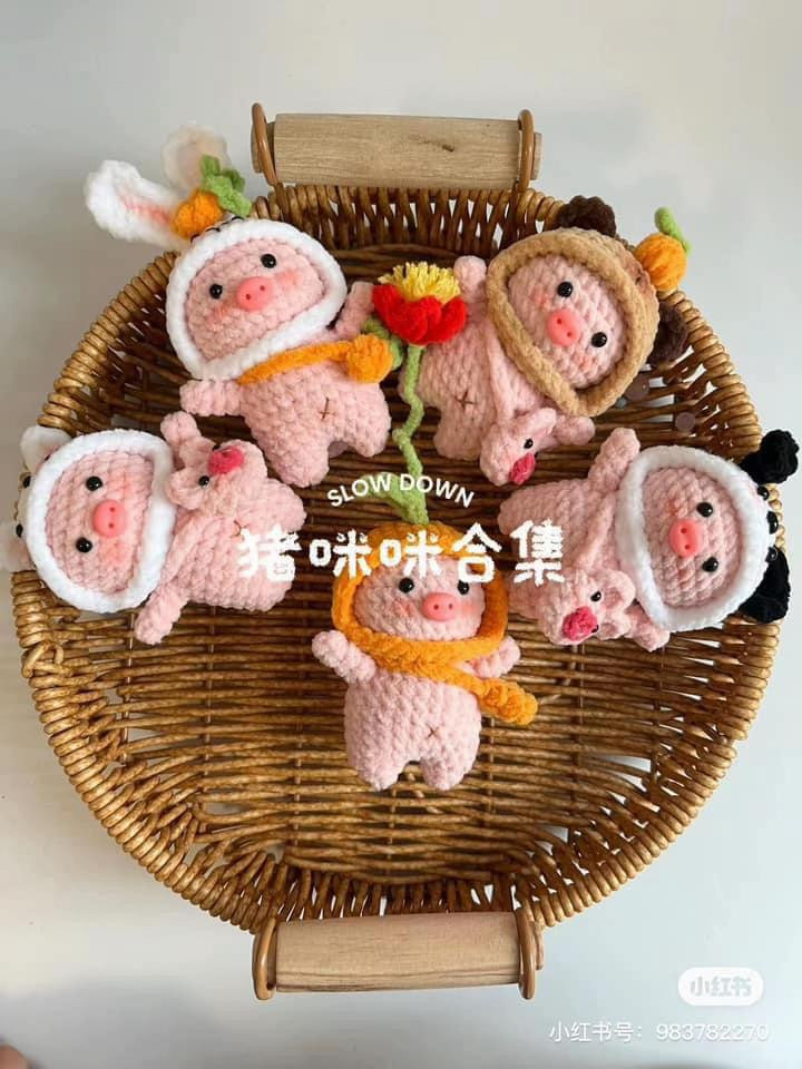 Crochet Amigurumi Pig Collection with Fruit and Animal Costumes