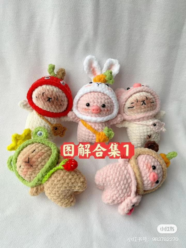 Crochet Amigurumi Pig Collection with Fruit and Animal Costumes
