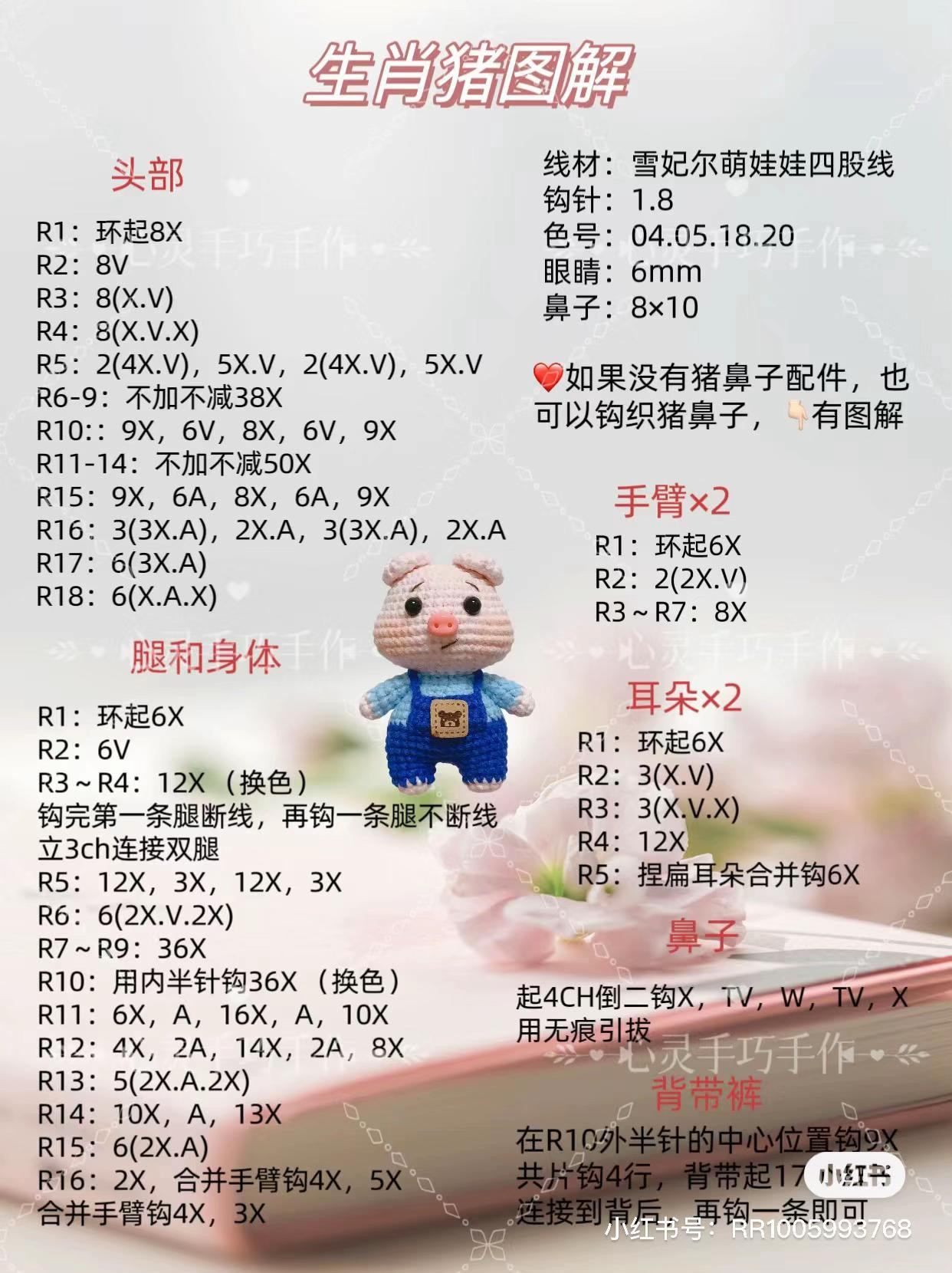 Crochet Amigurumi Pig Tutorial with Blue Overalls Pattern