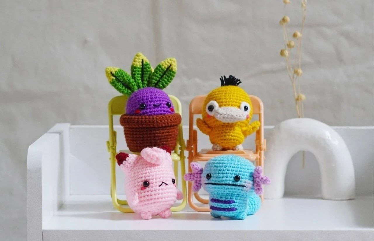 Crochet Amigurumi Pokemon: Psyduck, Oddish, Clefairy, Magikarp Pattern