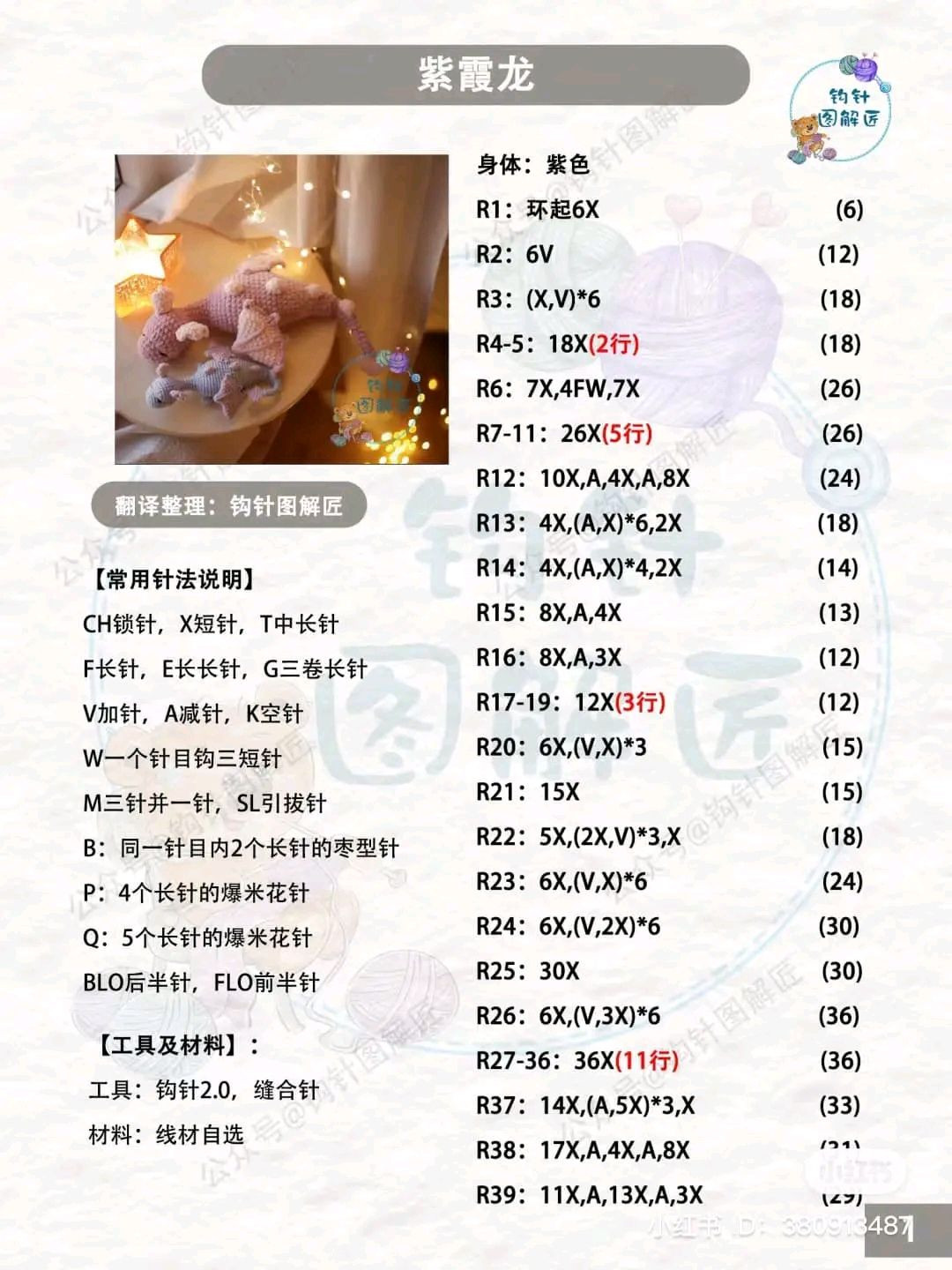 Crochet Amigurumi Purple Dragon Doll Pattern Tutorial