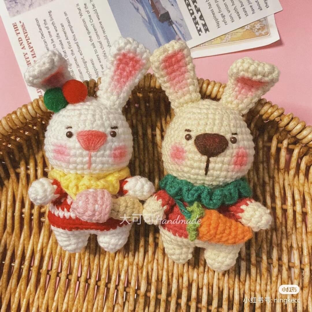 Crochet Amigurumi Rabbit Doll Pattern with Carrot and Mushroom