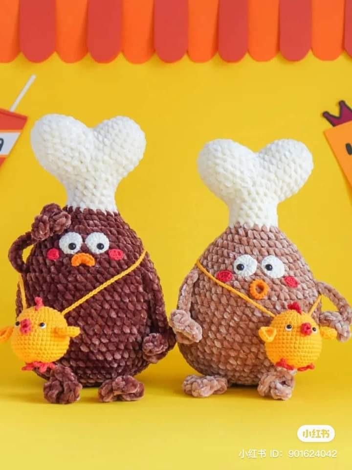 Crochet Amigurumi Roasted Chicken Leg Pattern with Chick Bag