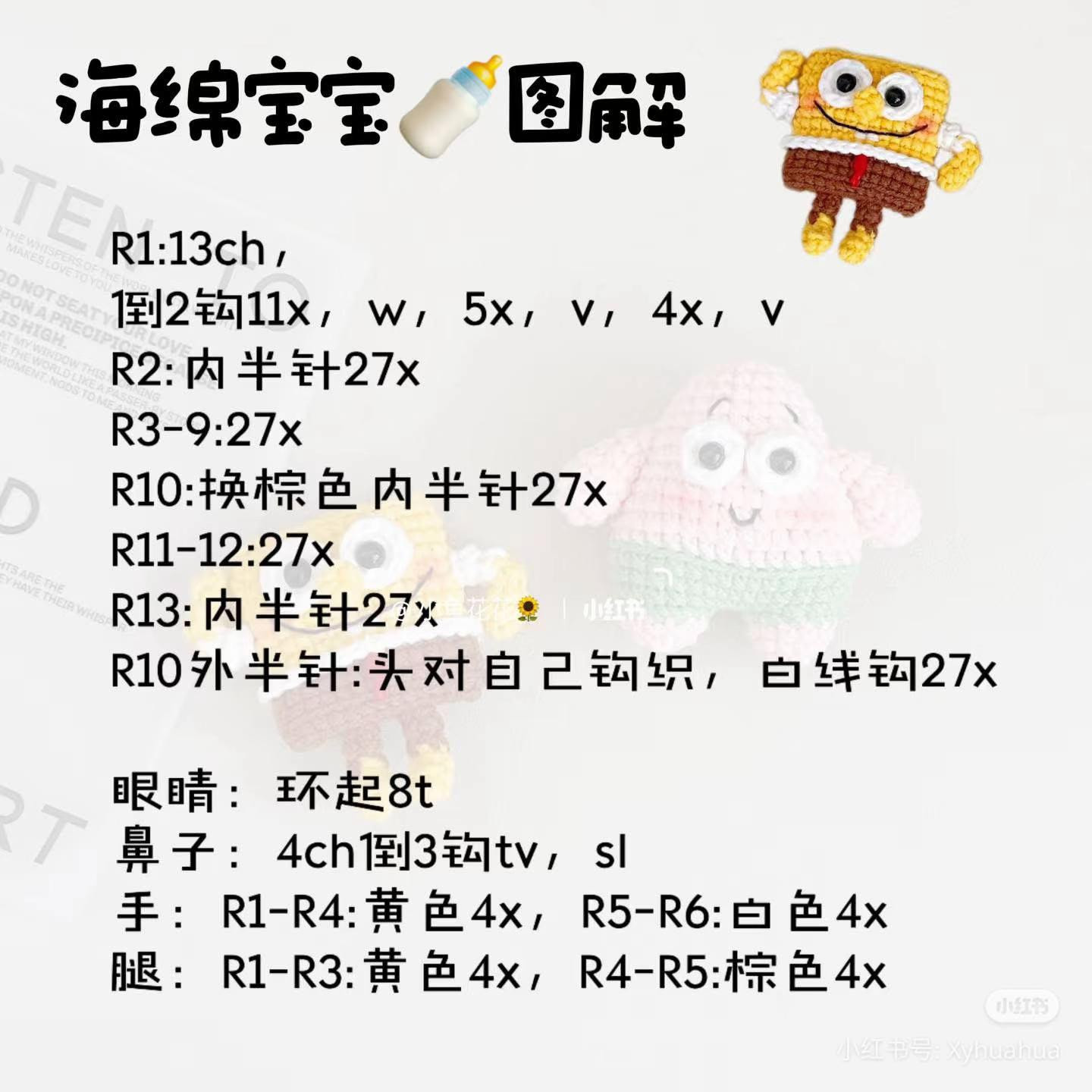 Crochet Amigurumi SpongeBob and Patrick Star Tutorial Pattern