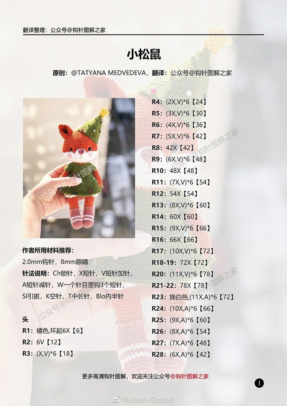 Crochet Amigurumi Squirrel Doll Pattern Chart