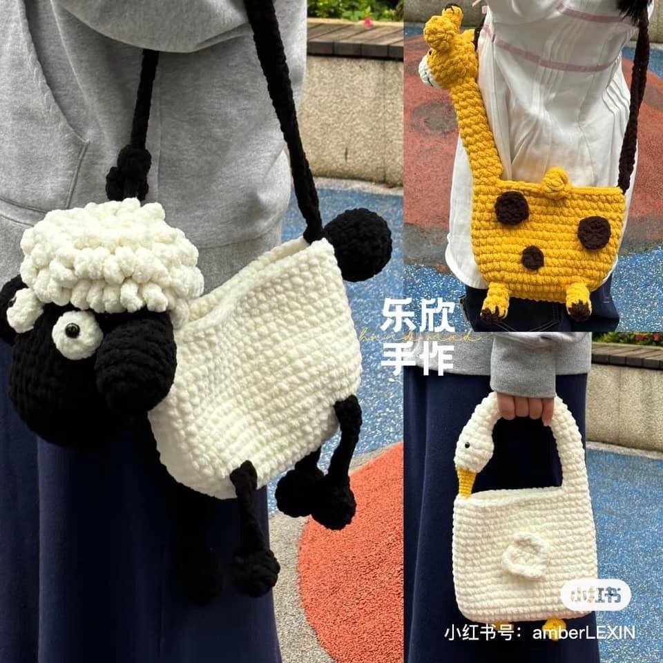 Crochet Animal Bags Pattern: Giraffe, Goose & Sheep