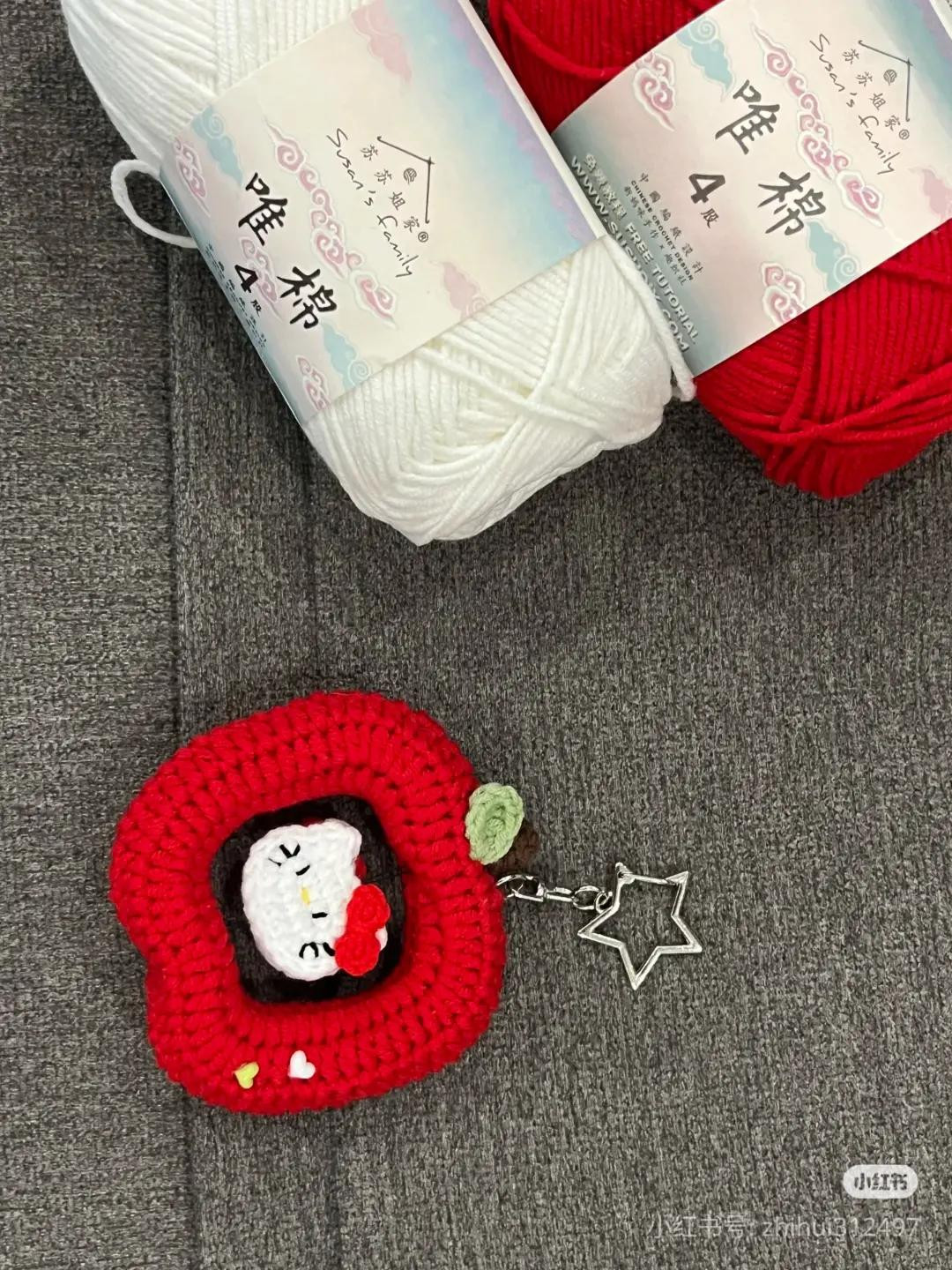 Crochet Apple Headband Pattern with Hello Kitty Face