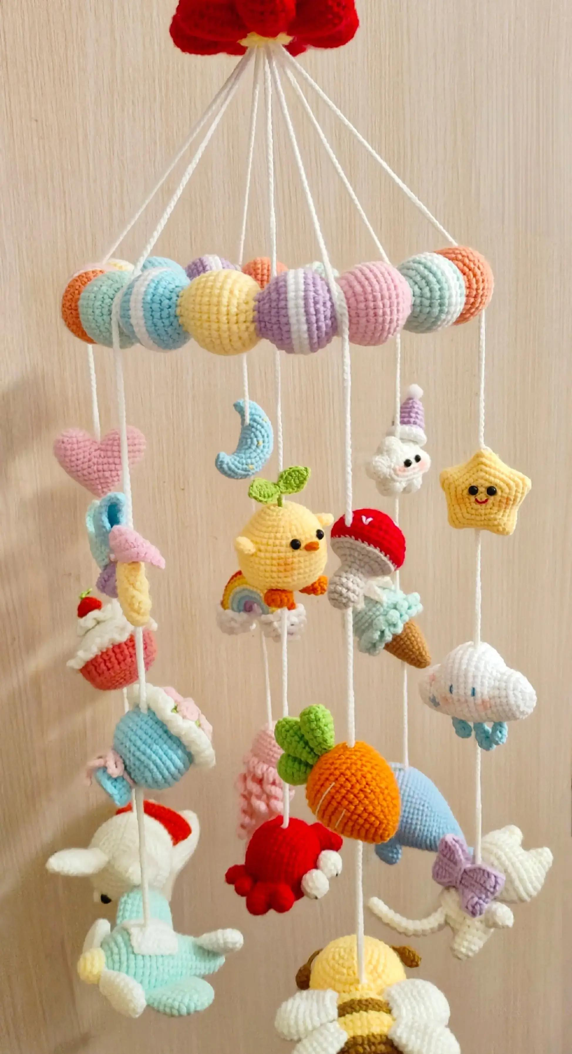 Crochet Baby Mobile Pattern: Cute Animals, Clouds, and Rainbow Tutorial