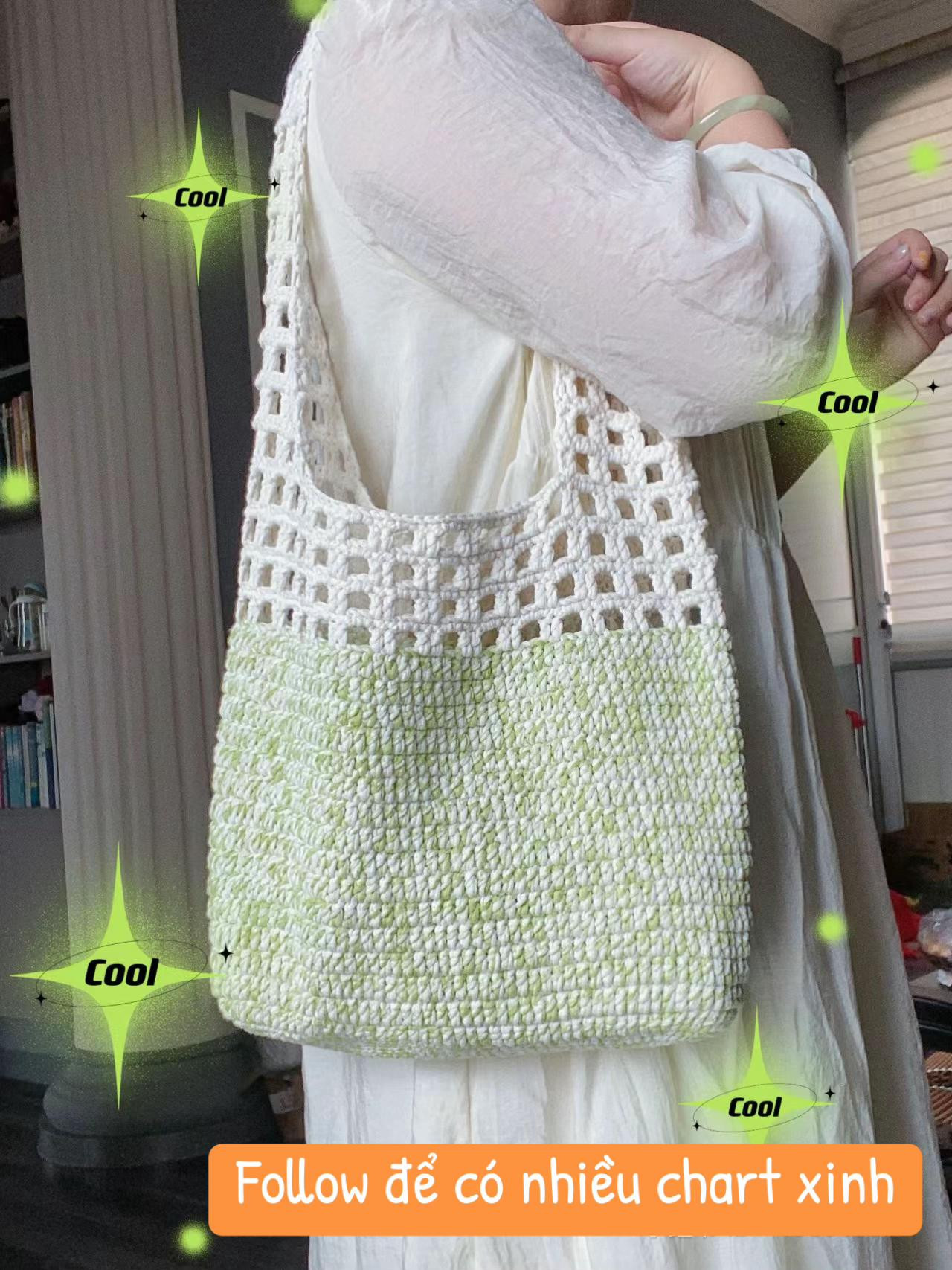 Crochet Bag Chart: Green and White Beach Tote Pattern