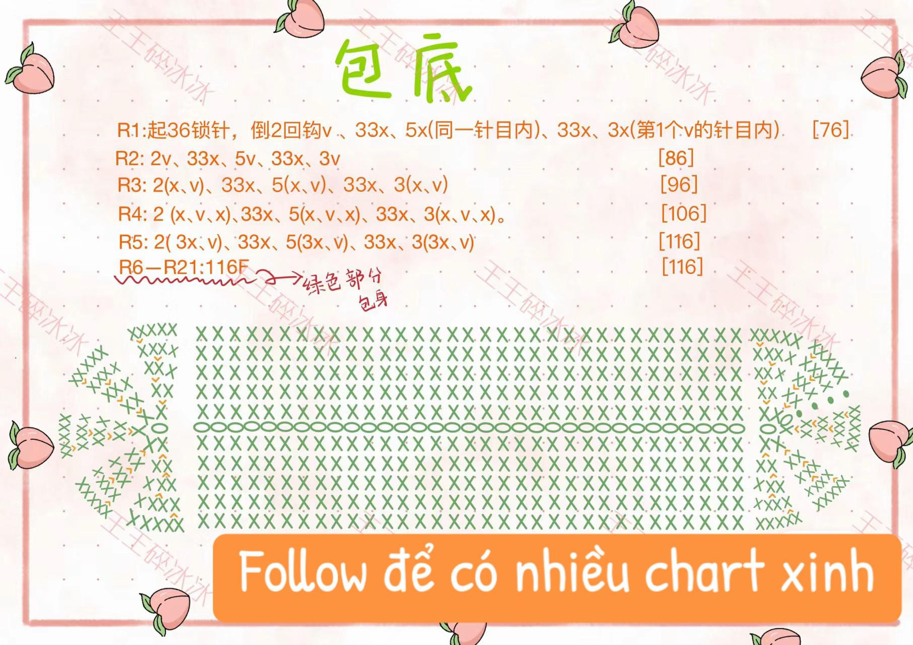 Crochet Bag Chart: Green and White Beach Tote Pattern