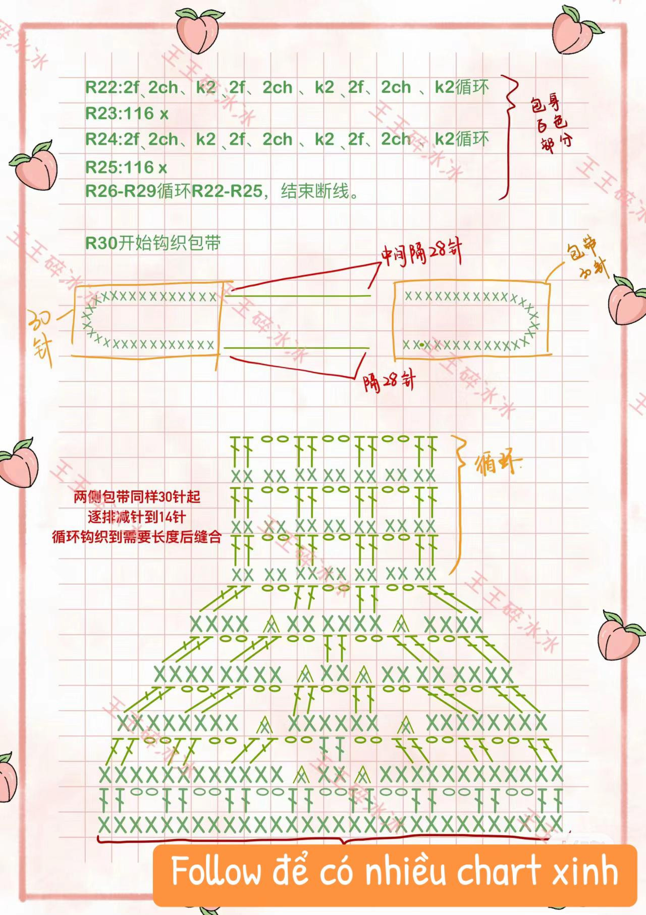 Crochet Bag Chart: Green and White Beach Tote Pattern