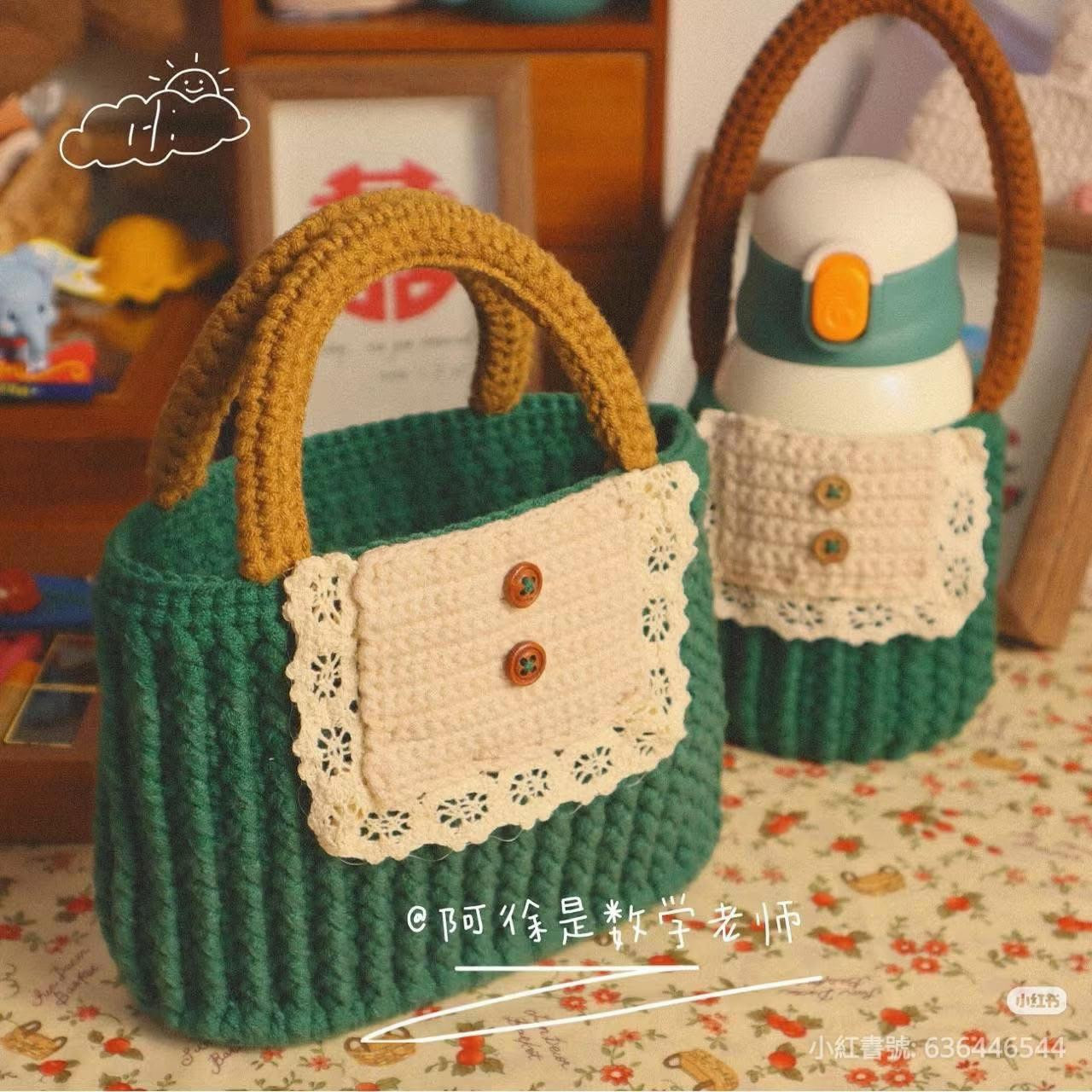 Crochet Bag Pattern with Lace Flap and Wooden Buttons