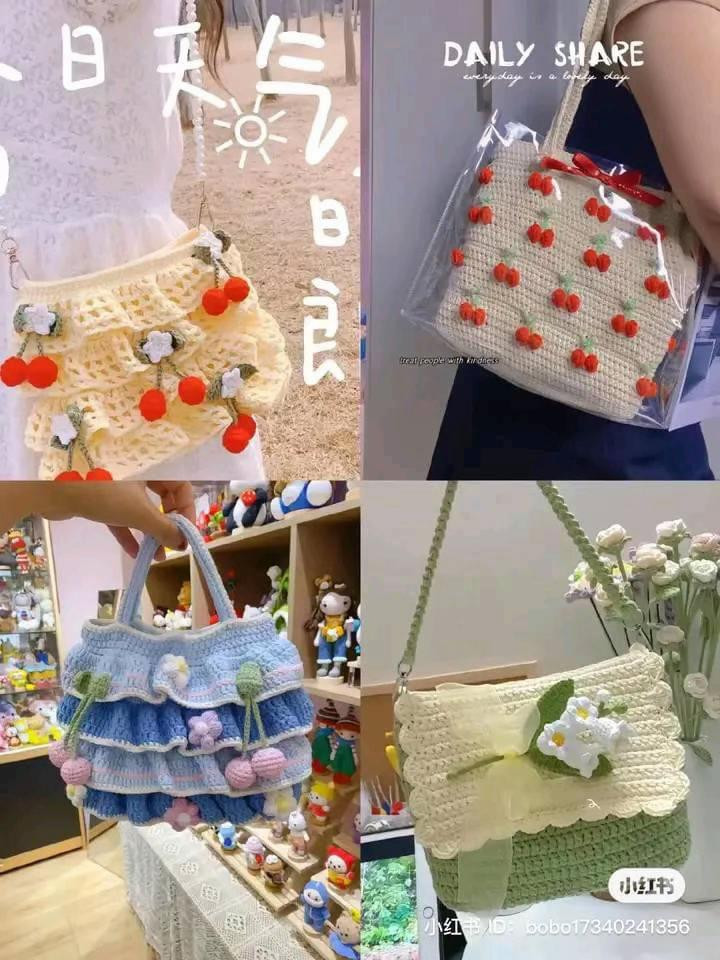 Crochet Bag Patterns: Cherry, Blue Ruffle & Lily of the Valley