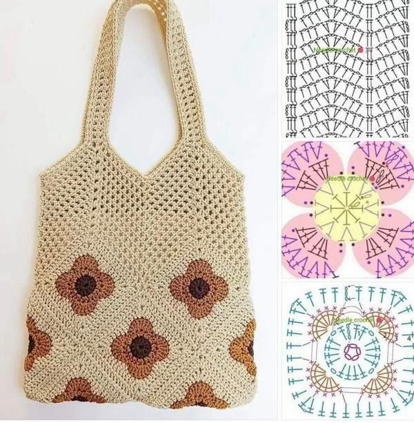 Crochet Bag Patterns: Floral Granny Square, Shell Stitch Tote, and Envelope Clutch Charts