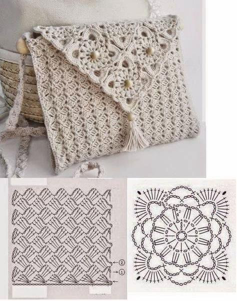 Crochet Bag Patterns: Floral Granny Square, Shell Stitch Tote, and Envelope Clutch Charts