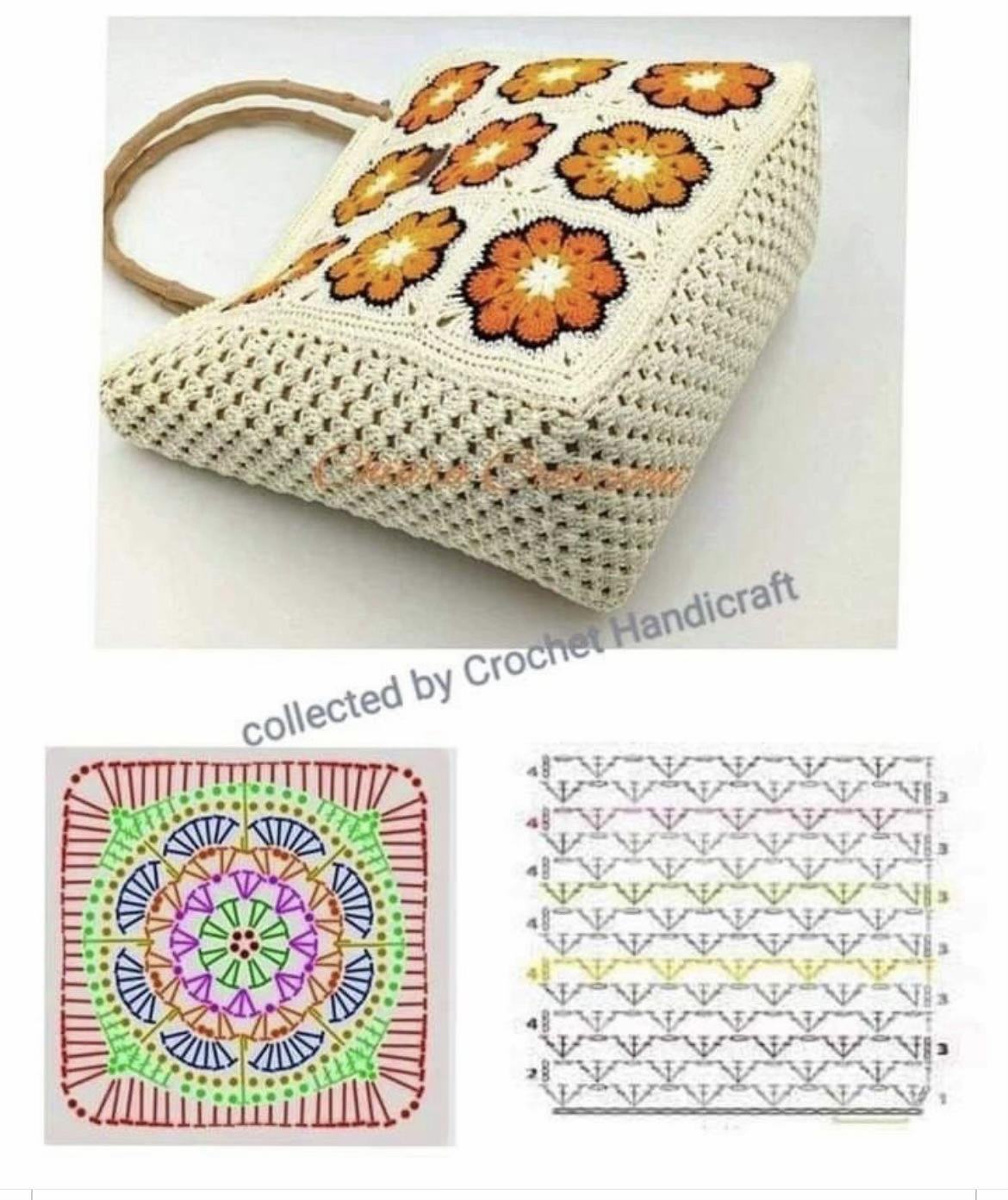 Crochet Bag Patterns: Floral Granny Square, Shell Stitch Tote, and Envelope Clutch Charts