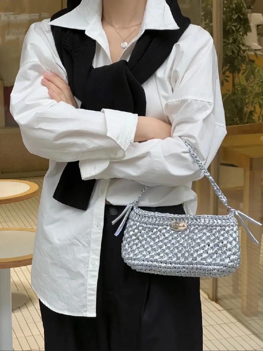 Crochet Bag Tutorial: Silver Metallic Fabric Yarn Pattern