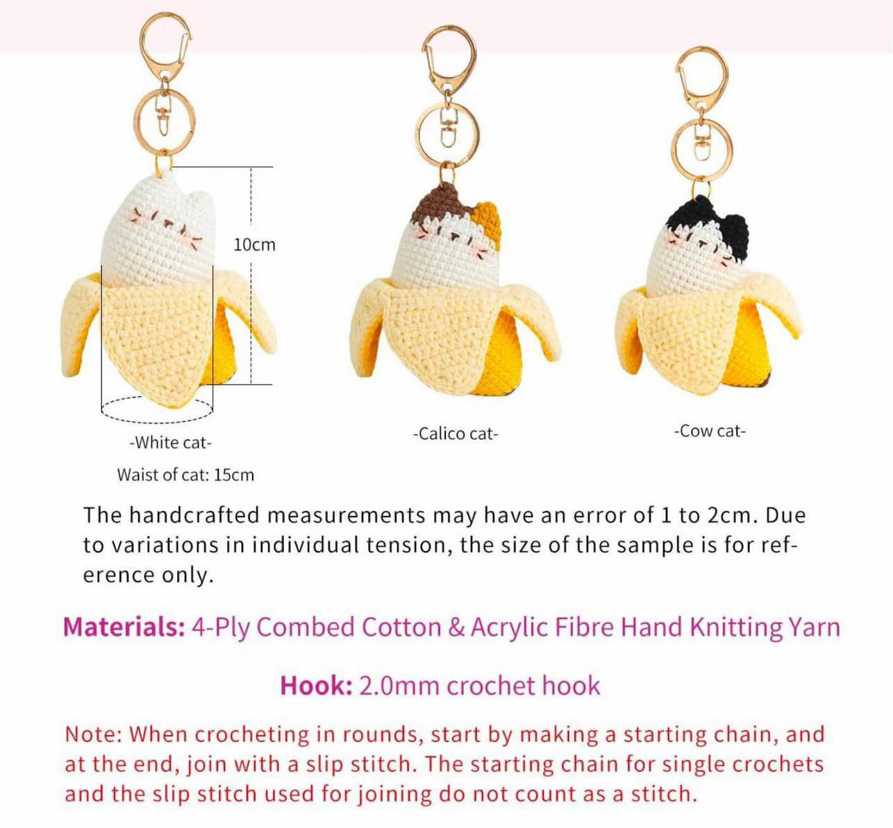 Crochet Banana Cat Keychain Amigurumi Pattern Chart