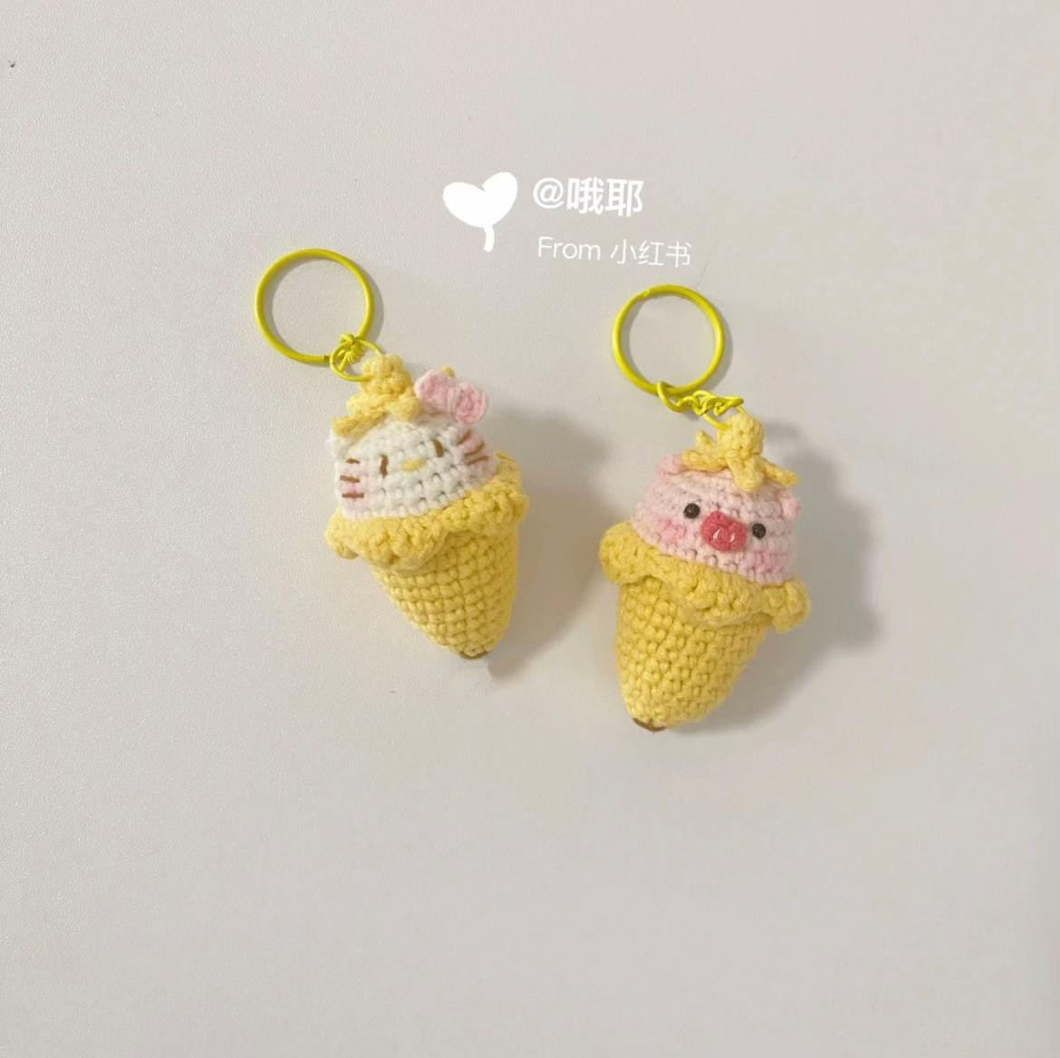 Crochet Banana Kitty and Pig Keychain Pattern Chart