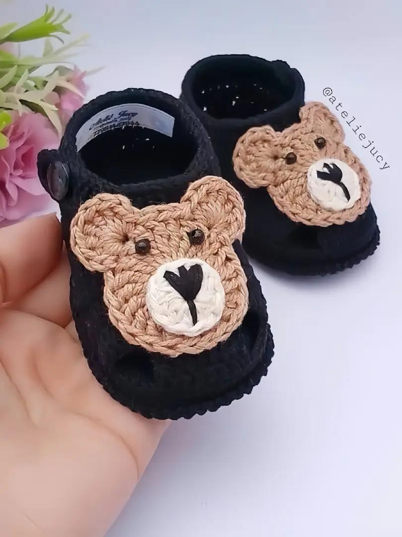 Crochet Bear Baby Booties Flat Chart Pattern with Size Guide