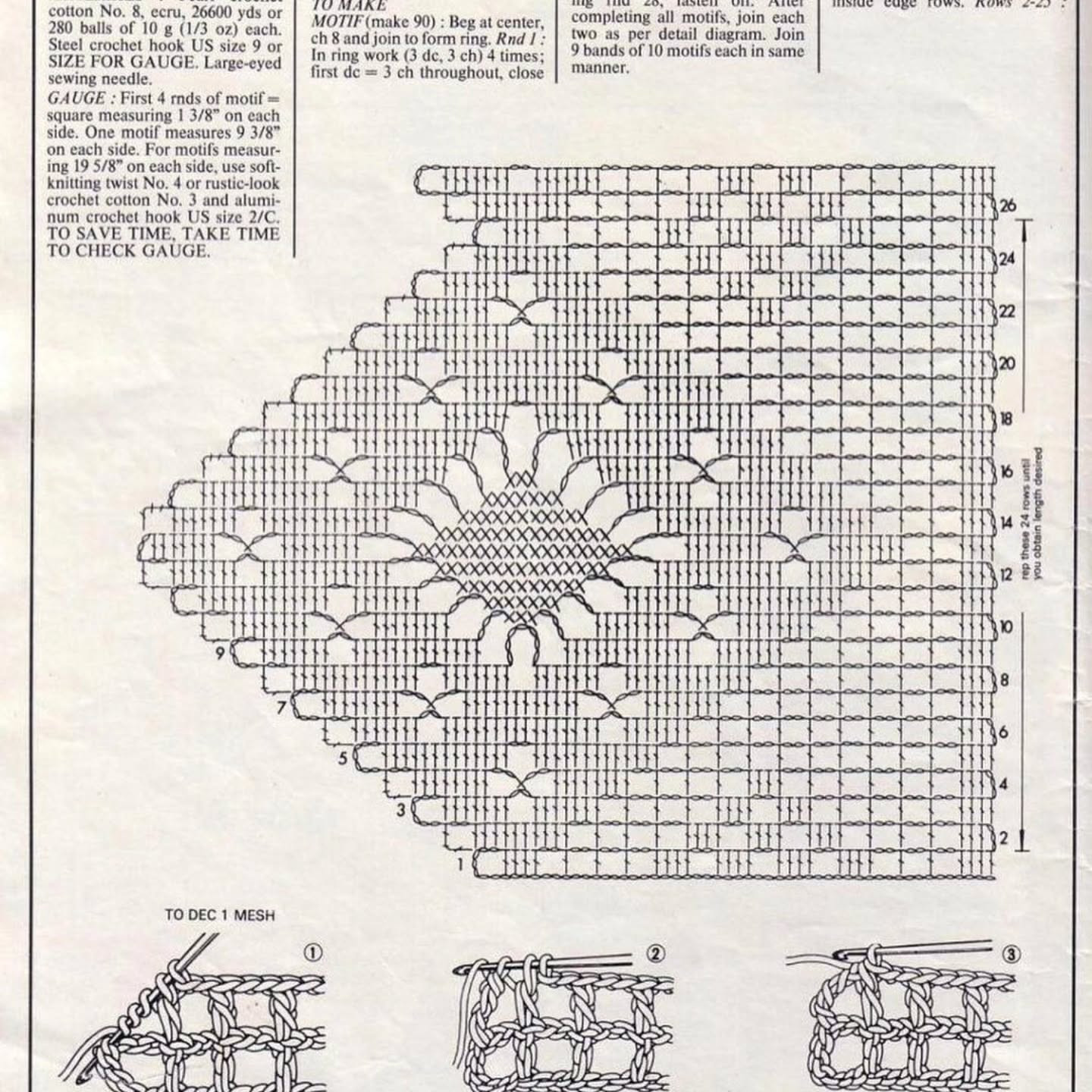 Crochet Bedspread Pattern Chart with Popcorn Stitch and Floral Motifs