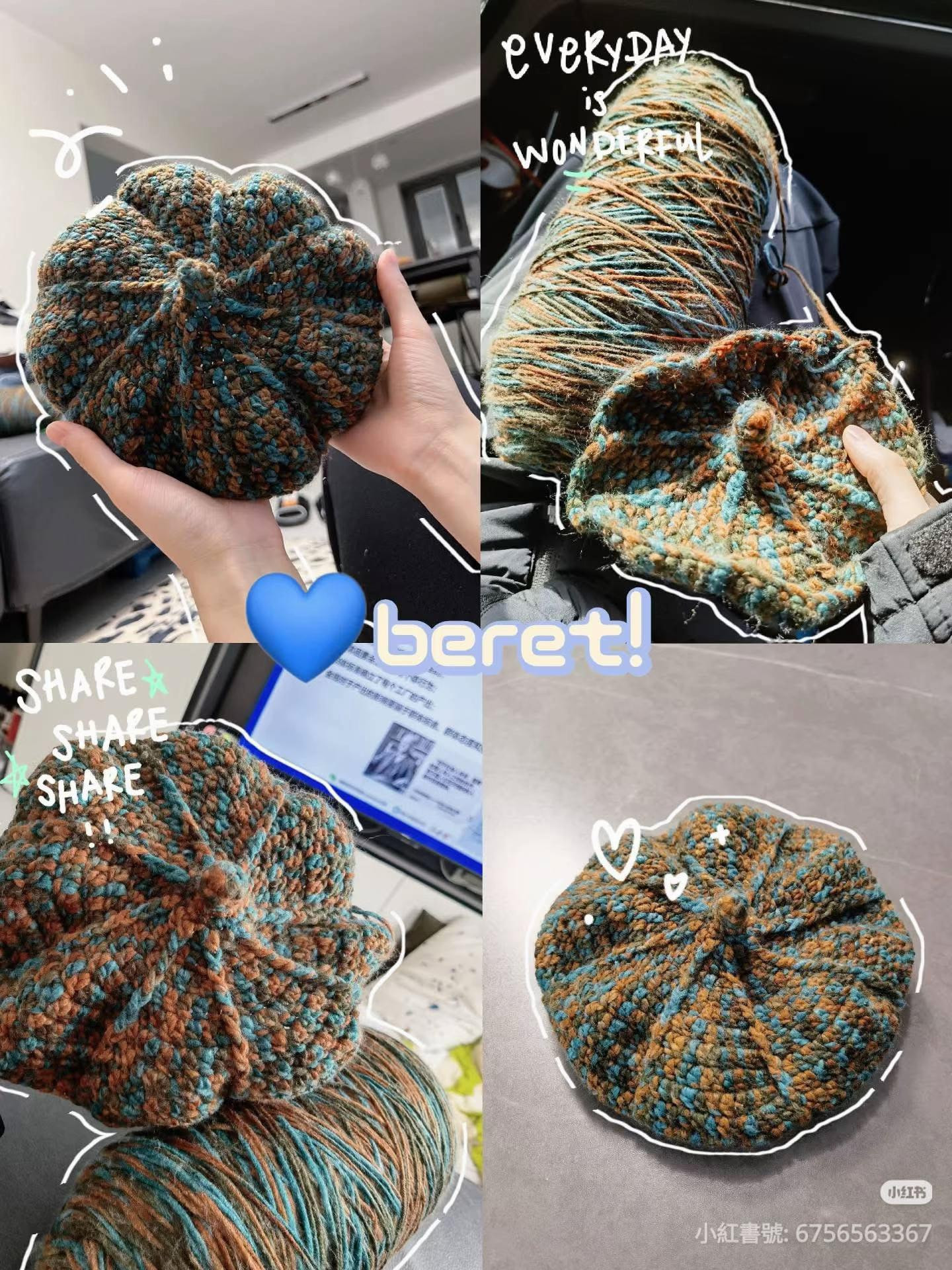 Crochet Beret Hat Pattern: Spring Multi-Color Text Tutorial