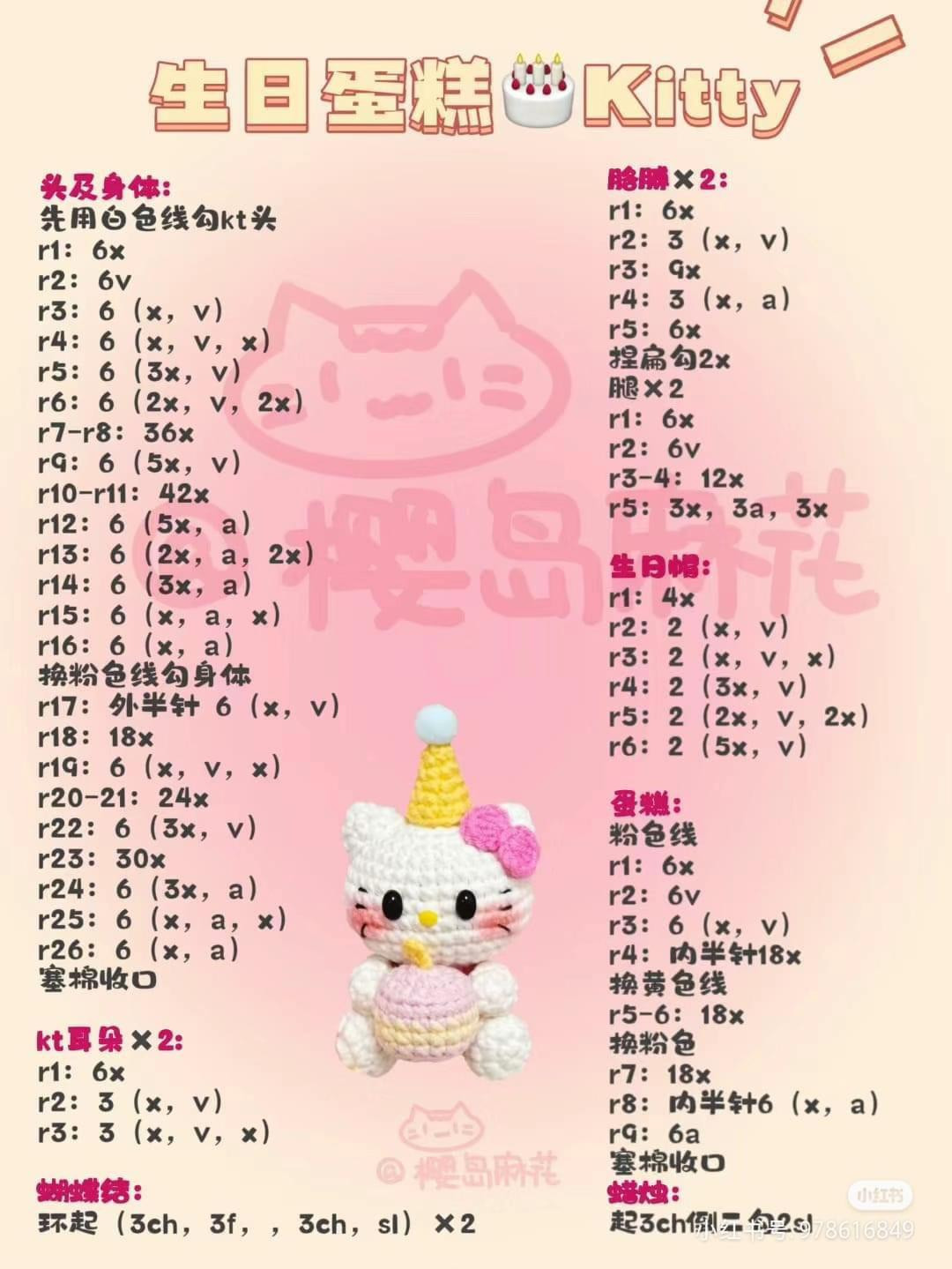 Crochet Birthday Cake Kitty Amigurumi Pattern