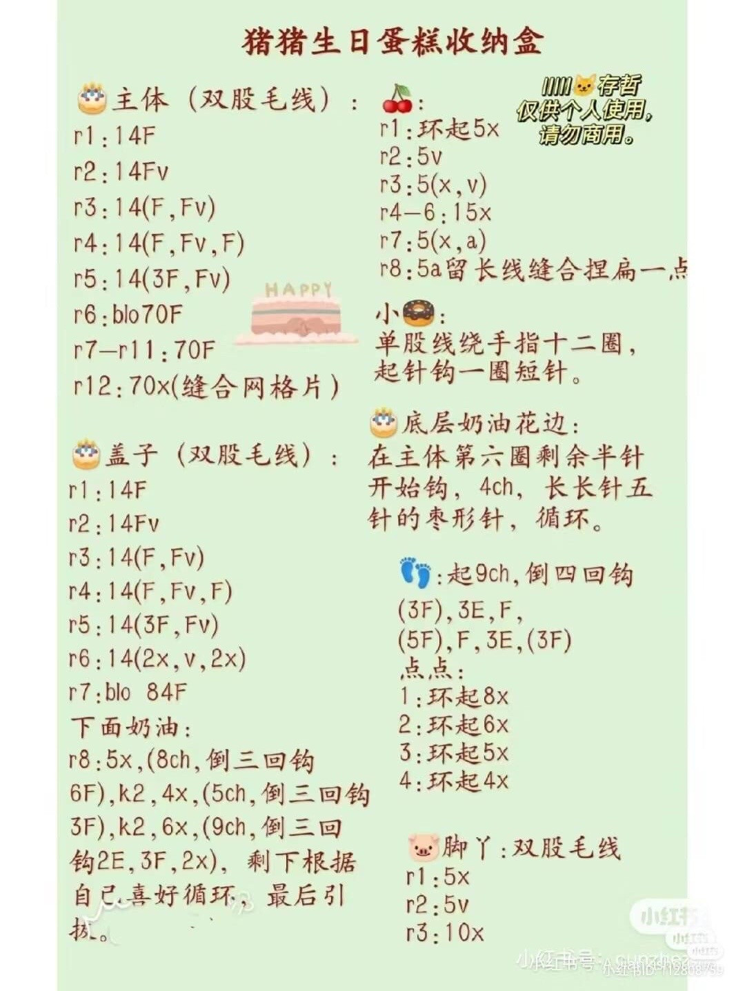 Crochet Birthday Cake Storage Box with Cow and Pig Amigurumi Pattern