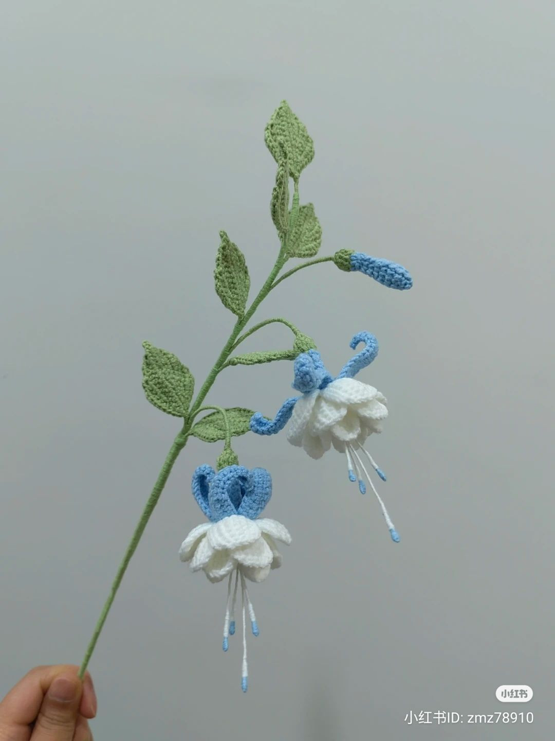 Crochet Blue and White Fuchsia Flower Pattern with Instructions