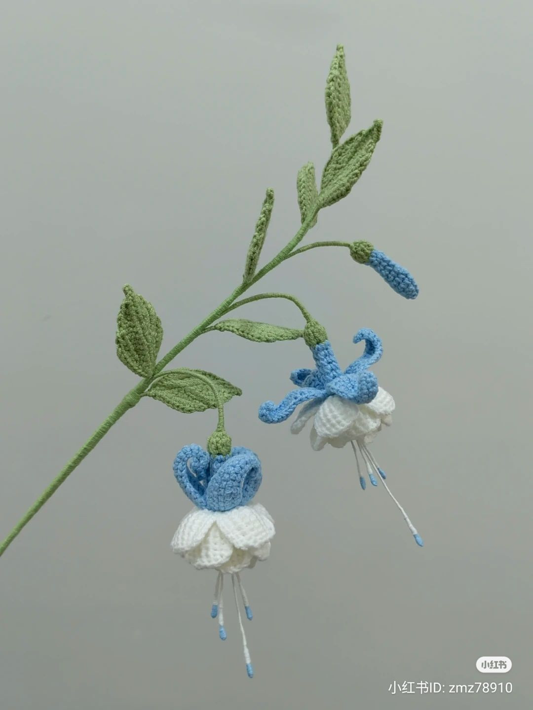 Crochet Blue and White Fuchsia Flower Pattern with Instructions