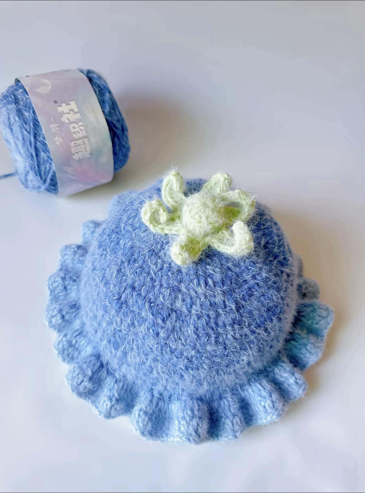 Crochet Blueberry Hat Pattern with Crown and Ruffled Brim
