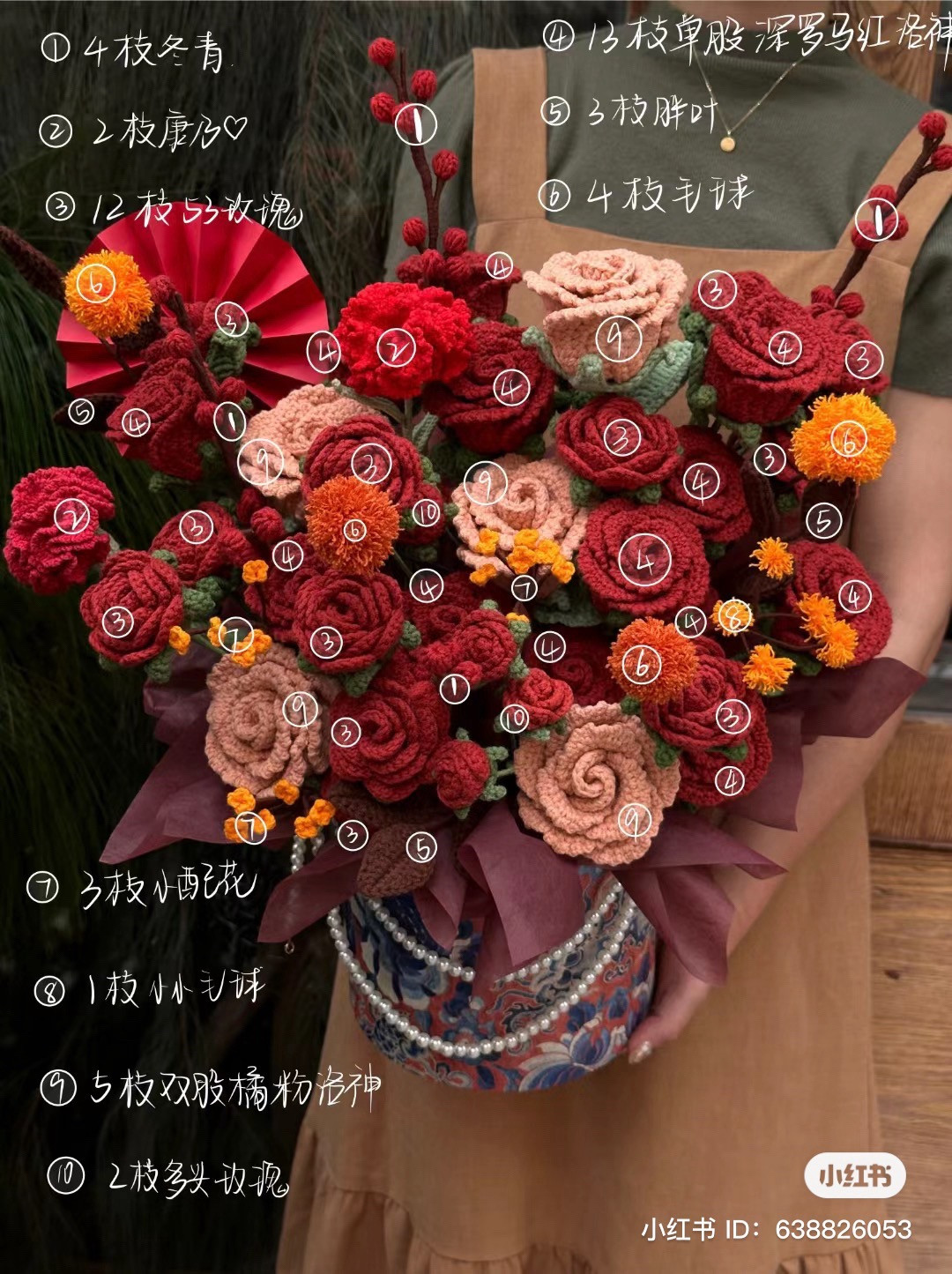 Crochet Bouquet Pattern: Multi-head Rose and Peony Chart