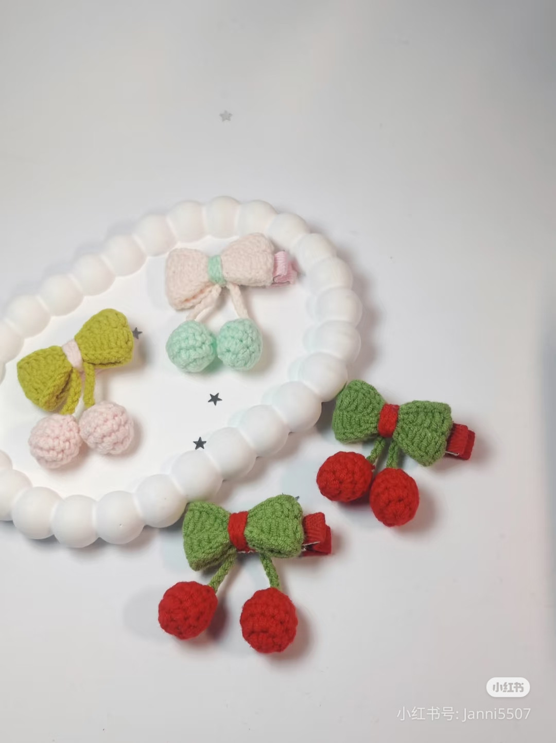 Crochet Bow and Cherry Hair Clip Pattern Chart