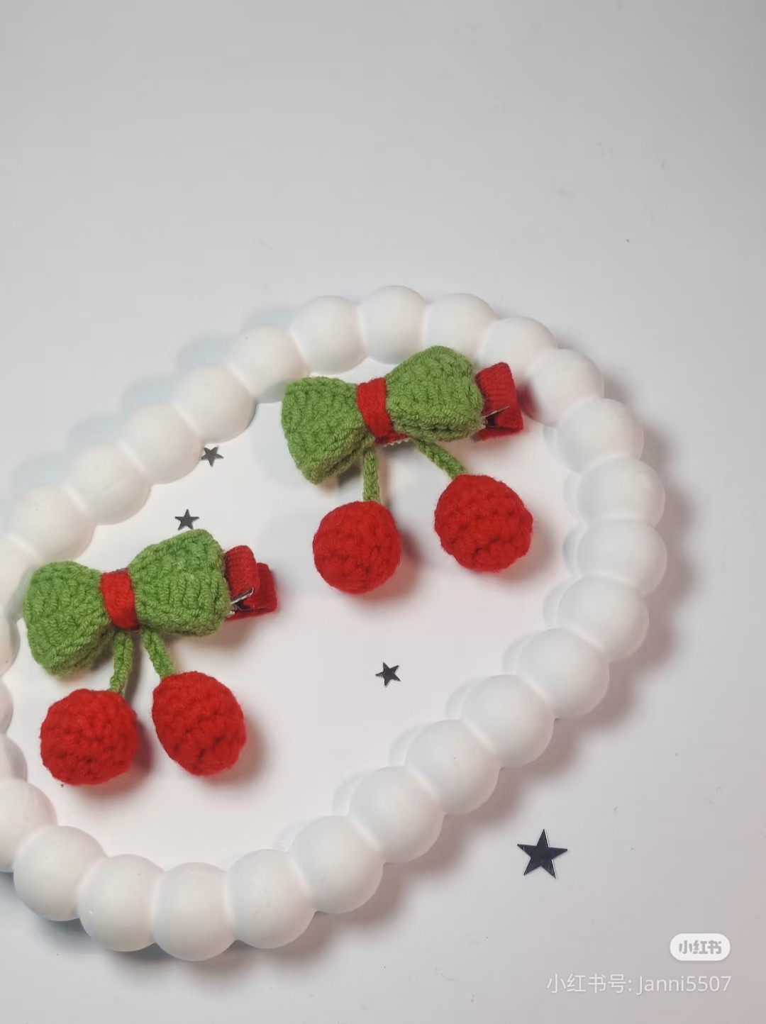 Crochet Bow and Cherry Hair Clip Pattern Chart