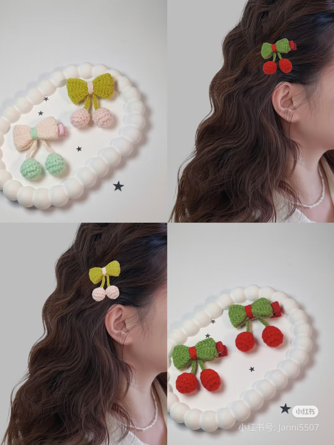 Crochet Bow and Cherry Hair Clip Pattern Chart