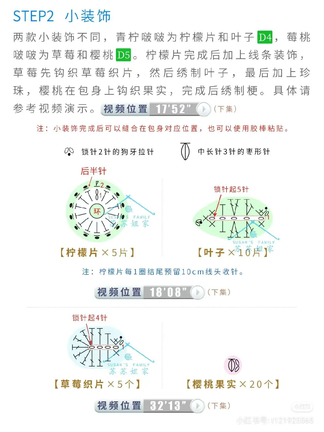 Crochet Bubble Tea Bag Pattern - Strawberry and Lime Green Designs with Chart
