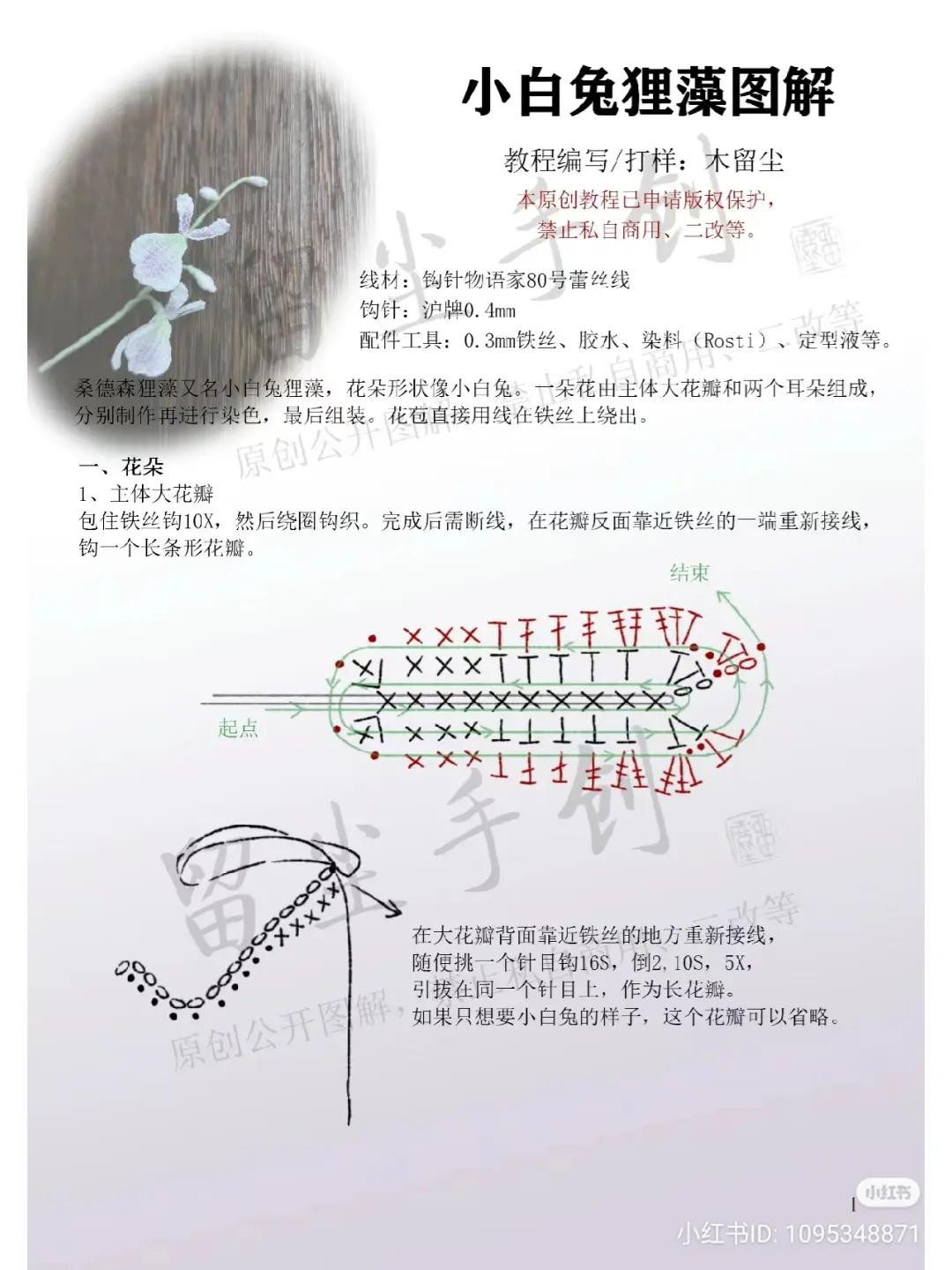 Crochet Bunny Orchid (Sundew) Tutorial Chart with Dyeing Instructions
