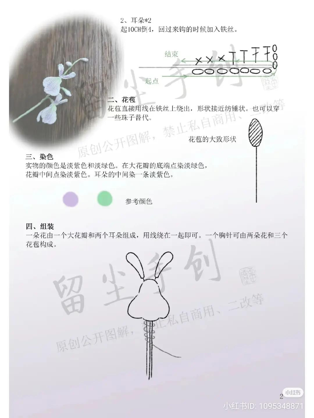 Crochet Bunny Orchid (Sundew) Tutorial Chart with Dyeing Instructions