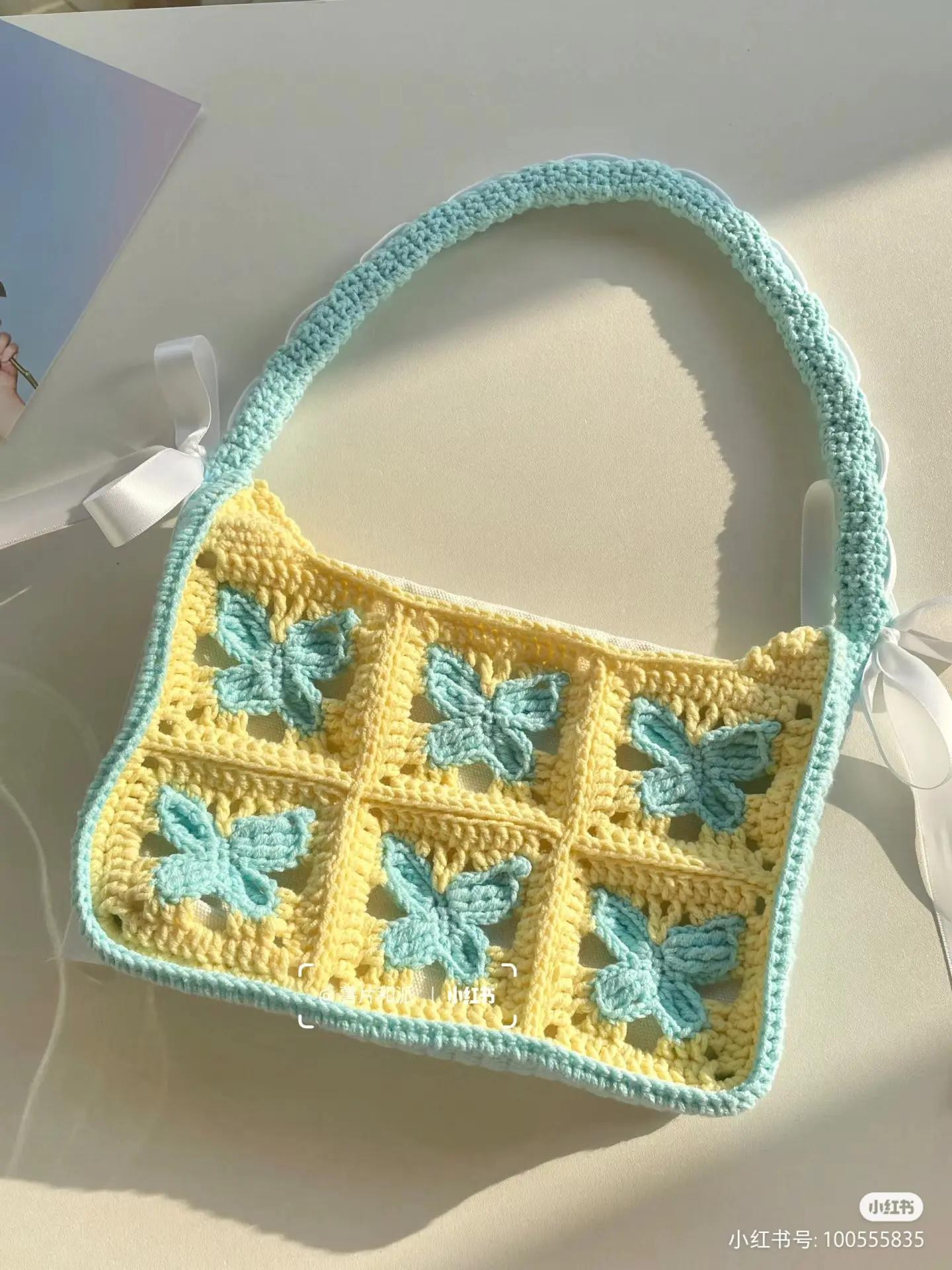Crochet Butterfly Bag Pattern Chart - Yellow & Blue Design