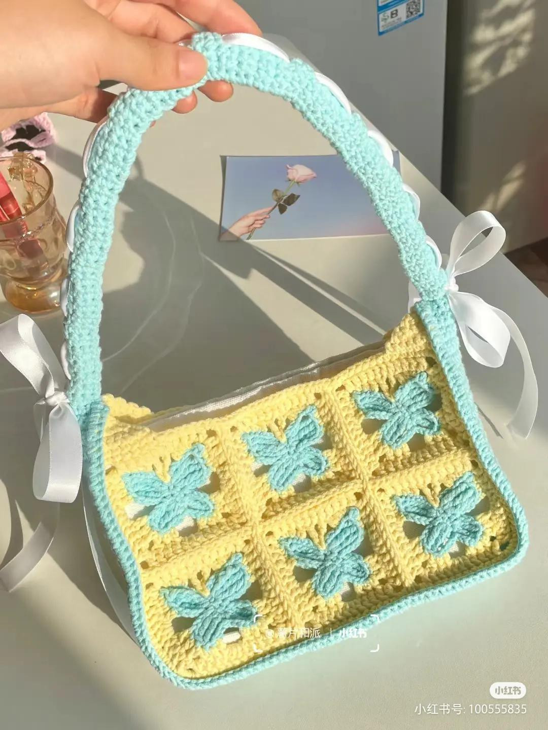 Crochet Butterfly Bag Pattern Chart - Yellow & Blue Design